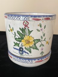 Vintage 80s Lisbon Hand Painted For Tiffany & Co Flower Plant Pot With Plate Set