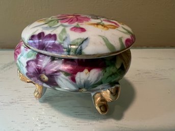Vintage Floral Decorated Footed Vanity Jar