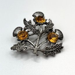 Vintage Signed Miracle Citrine Scottish Thistle Brooch