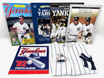 Yankees Baseball Magazines, Oldest From 1982 & Kid's Size 10 Yankee Jersey & Bracelet