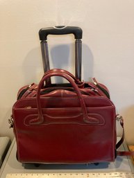 McKlein Red Rolling Leather Briefcase Carry On Bag