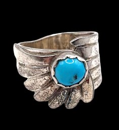 Vintage Sterling Silver Turquoise Adjustable Ring, Size 6