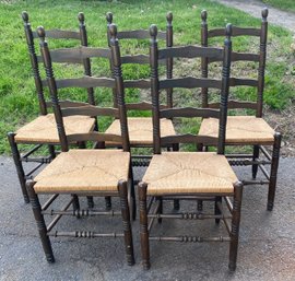 Five Ladder Back Rush Seat Chairs