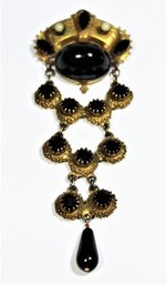 Large Originals By Robert Gold Tone Victorian Revival Large Brooch Black Stones