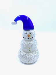 Vintage Blue Art Glass Snowman