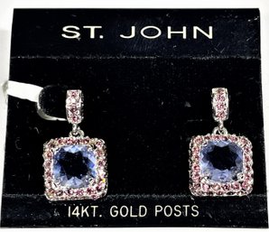 St. John Never Worn Purple Rhinestone Pierced Earrings