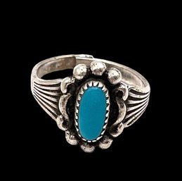 Adjustable Native American Sterling Silver Turquoise Ring, Size 3