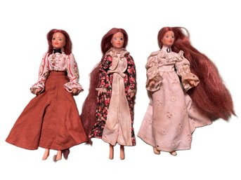 Three Vintage 1974 (Head Stamp) IDEAL Jody-An Old Fashioned Girl 9' Dolls In Original Clothing