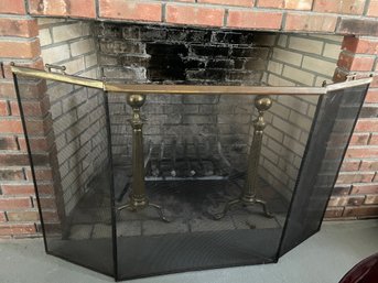 Fireplace Screen And Andirons. (L.R)