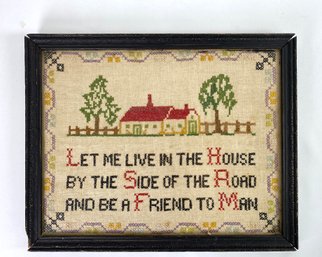 Antique Needlepoint - Let Me Live In The House - Framed Behind Glass