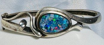 GORGEOUS STERLING SILVER MOSAIC OPAL AND WHITE SAPPHIRE BRACELET BY WHITNEY KELLY