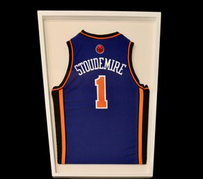 Amari Stoudemire 1 Knicks Basketball Jersey Professionally Framed In White Shadow Box