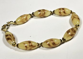 Vintage Venetian Art Glass Gold Dust Oval Beaded Bracelet