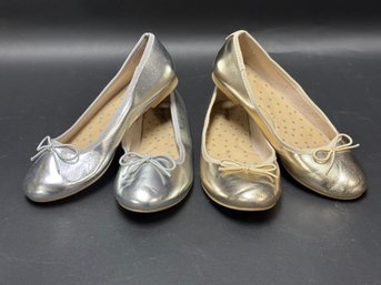 Two Pairs Of Metallic Ballet Flats By Cat & Jack, Size 3