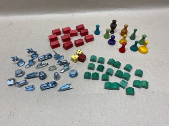 (64) Vintage Monopoly Game Pieces. Wood Red And Green Buildings.