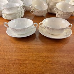 Two Sets Of White Wedgwood Bone China Double Handled Soup Bowls - Queens Ware - Country Ware