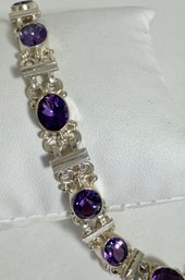 FABULOUS SIGNED SUARTI STERLING SILVER AMETHYST LINK BRACELET