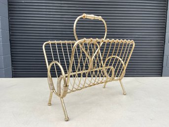 Mid Century Gold Colored Magazine Rack