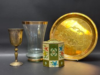 A Pretty Grouping Of Vintage Metal & Glass Items In Gold Tones