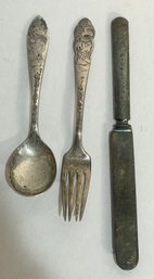 Silver Plate Mickey Mouse Fork, Spook, And Knife Set