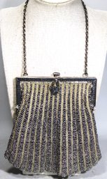 Victorian Glass Beaded Purse In Silver Color