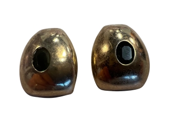 Vintage Clip-On Onyx Eye Button Earrings With Gold Finish