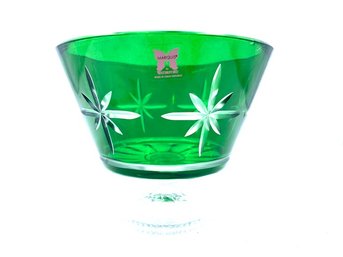 Vintage Waterford Green Cut To Clear Christmas Star Bowl