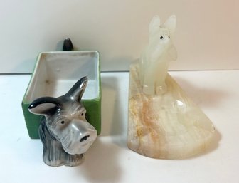 Vintage Japanese Scottie Dog Planter & Marble Scottie Dog Ashtray