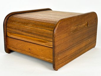 A Vintage Mid Century Teak Recipe Or Storage Box With Tambour Doors