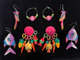 1980s Painted Wood Tropical Themed Jewelry