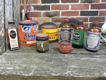 8 Antique Barn Found 1910 - 1940 Products Including Ultra Rare Packard Shoe Polish Bottle