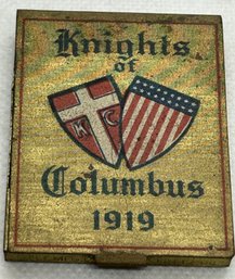 Antique Dated 1919 KNIGHTS OF COLUMBUS Fraternal Club Match Safe Vesta- Very Good Condition