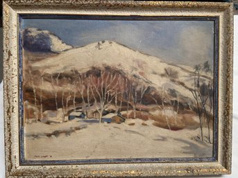 Vintage Original Painting On Canvas Board Signed Naomi Leggett 43 Winter Mountain Scene 18x14 Framed