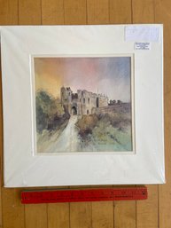 Alnwick Castle Signed M.E. Phipps Original Watercolor Painting 16x16 Matted