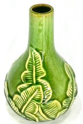 Green Pottery Vase W/ Leaf Design