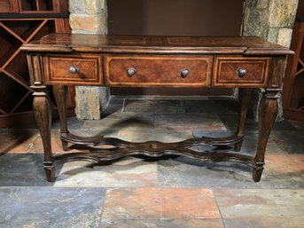 Beautiful $1,895 Inlaid Antique Style Console / Sofa Table - Three Drawers - Stretcher Base - Lovley Inlays