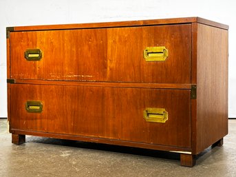 A Mid Century Modern Campaign Style Cabinet In Oak Veneer And Brass