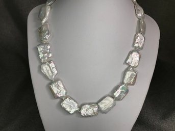 Amazing Genuine NATURAL Flat Cultured Pearl Necklace - FORMED BY NATURE ! - 17' Just Fantastic Necklace !