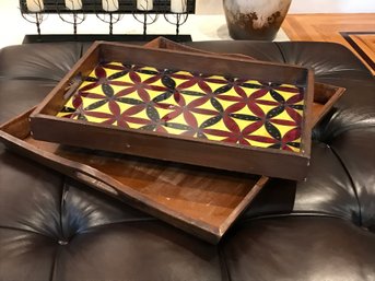 Pair Of Wooden Decorative Serving Trays