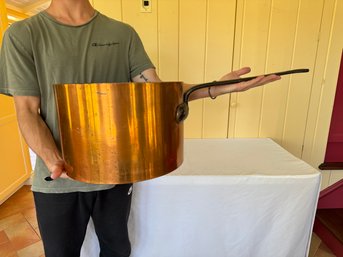 Extra Large Gorgeous Antique Copper Fireside Cooking Pot