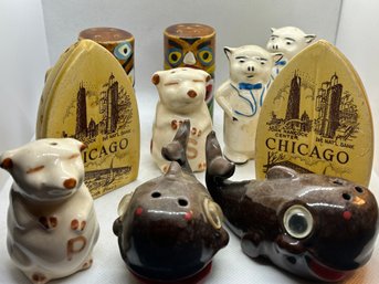 Grouping Of 5 Vintage Mid Century Ceramic Figural Salt And Pepper Shakers- Some Rare Examples