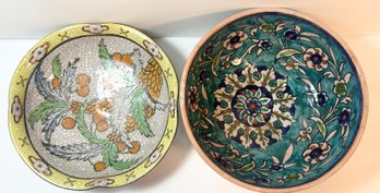 Japanese Hand Painted Crackle Glaze Bowl & Decorative Enamel Bowl