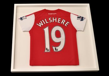 Wilshere 19  Soccer Jersey Professionally Framed In White Shadow Box