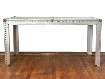 An Unusual And Awesome Vintage Aluminum Clad Parsons Table