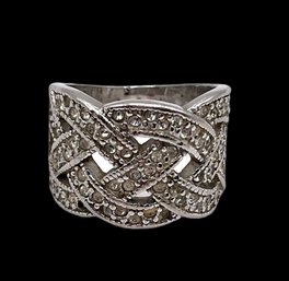 Vintage Artisan Braided Stainless Steel Ring With CZ Stones, Size 7