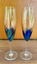 Pair Of Studio Art Feather Pattern Glasses - Signed Randy Strong