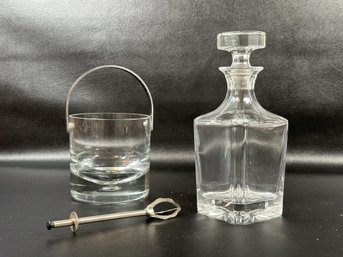 Elegant Vintage Barware In Heavy Crystal: Decanter & Ice Bucket