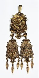 Large Victorian Gilt Sterling Silver Filigree Locket Mourning Brooch