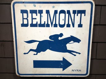 Fantastic Vintage Sign From BELMONT PARK Race Track - Nice Graphic With Horse And NYRA On Lower Right - Wood