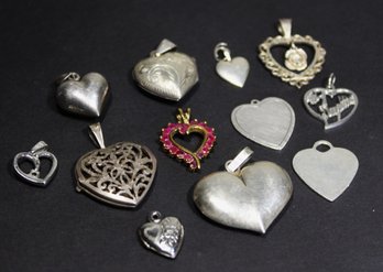 Lot Of 12 Sterling Silver Heart Shaped Pendants
